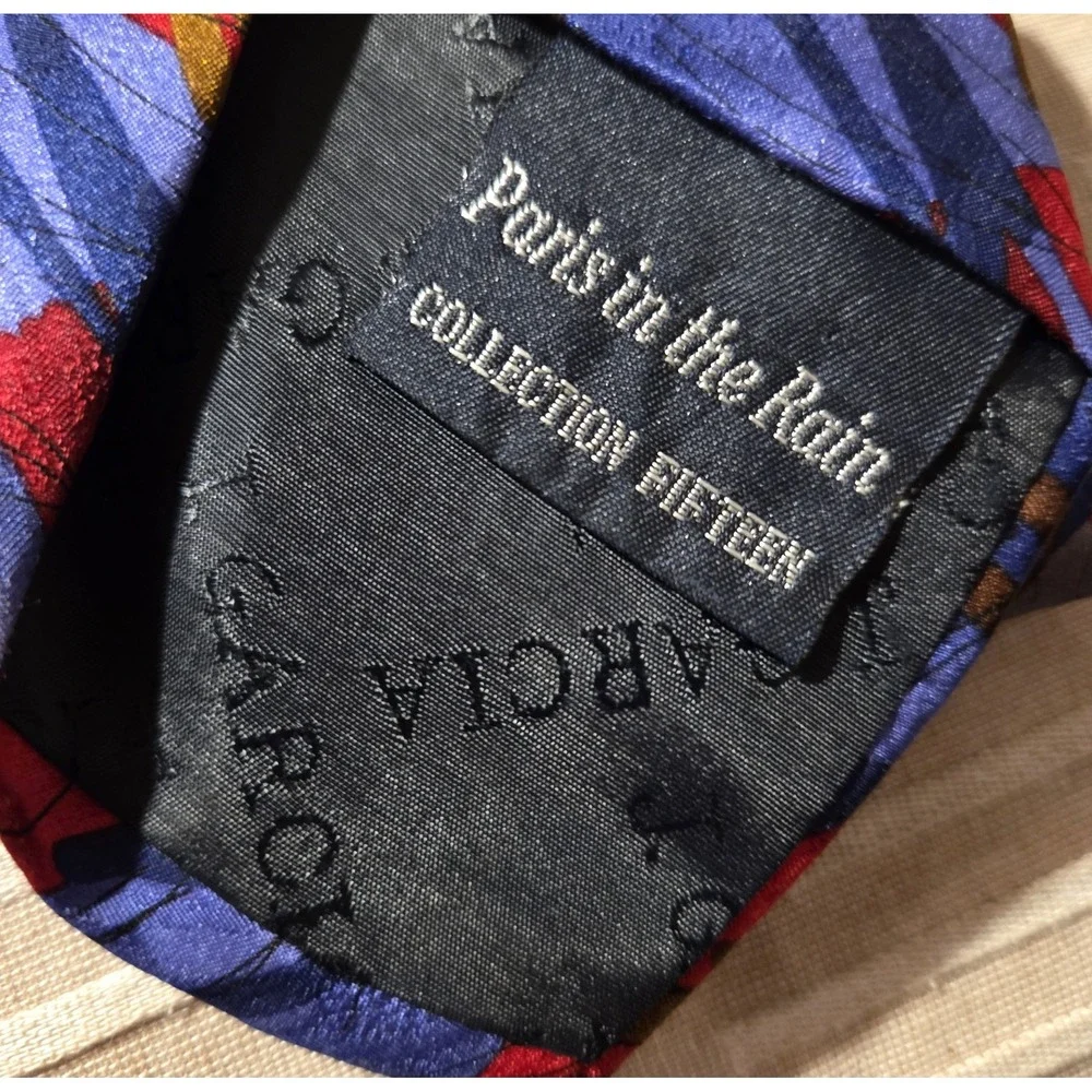 JERRY GARCIA Vtg 90s  Blue Red Abstract Silk NECKTIE TIE 